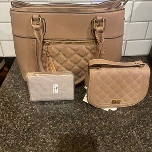 Elegant Tan Quilted Women's Bag Set